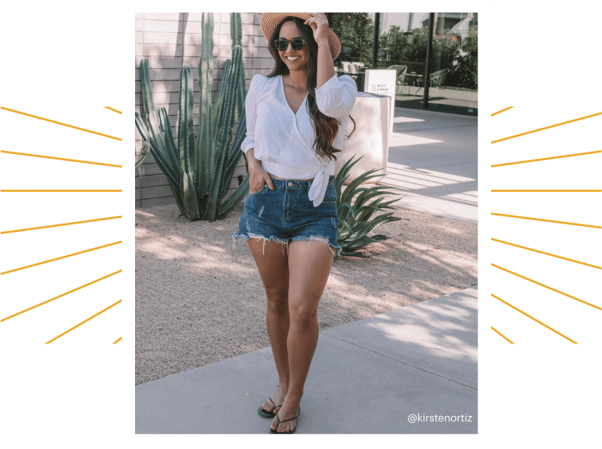 Denim Shorts + White Blouse OUTFIT 1