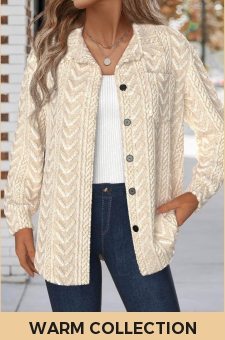 ROTITA Button Beige Turn Down Collar Long Sleeve Jacket