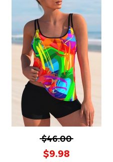 ROTITA Stroke Print Rainbow Color Wide Strap Tankini Top