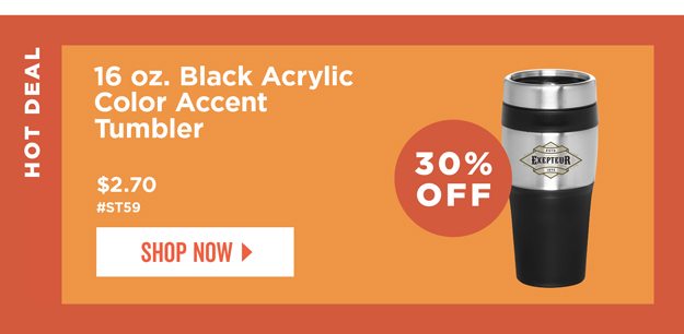 HOT DEAL | 30% Off | 16 oz. Black Acrylic Color Accent Tumbler | Item# ST59 | As low as $2.70 | Shop Now