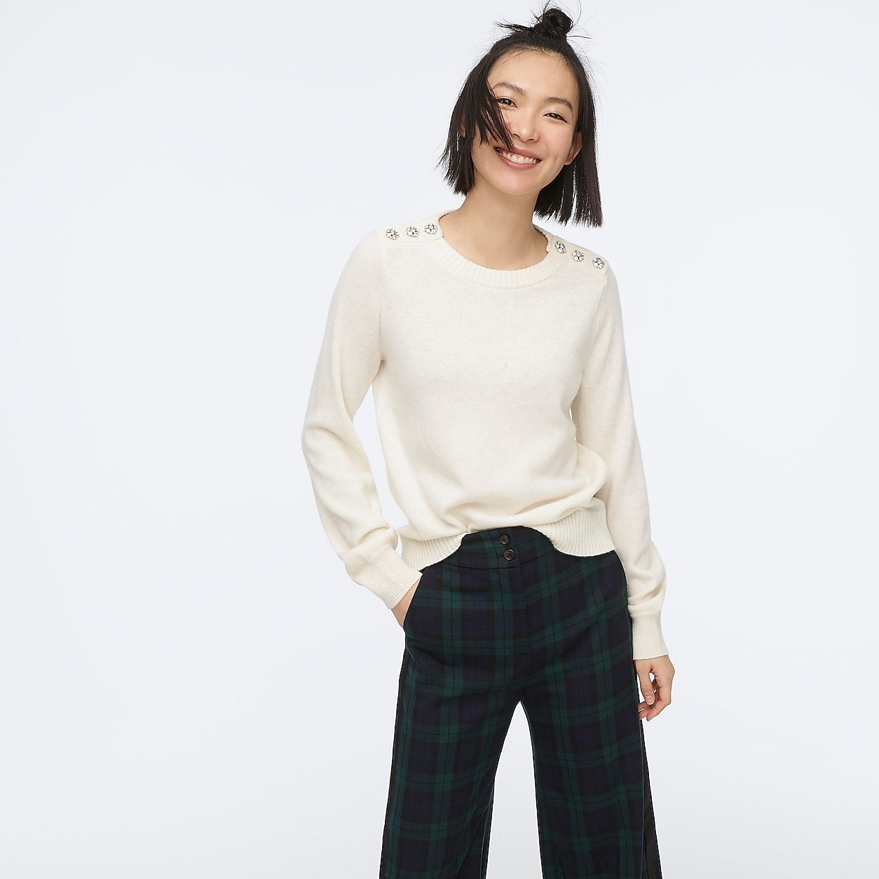 j crew crewneck sweater with jeweled buttons