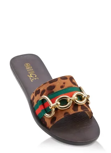 Chain Stripe Detail Slide Sandals
