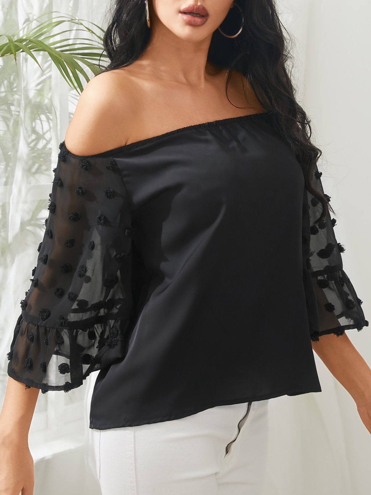 Off The Shoulder 3/4 Length Sleeves Blouse