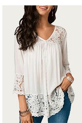 Lace Patchwork Button Up White Blouse