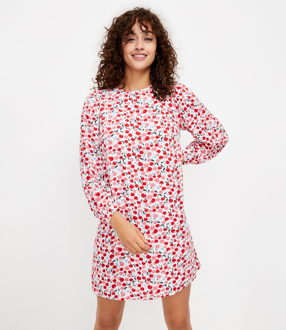 Cherry Balloon Sleeve Swing Dress