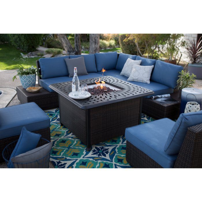 Luciana Bay Wicker Sofa Sectional Set with Florentine Fire Pit