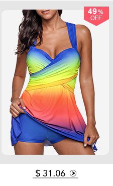 Criss Cross Back Gradient Print Swimdress and Shorts