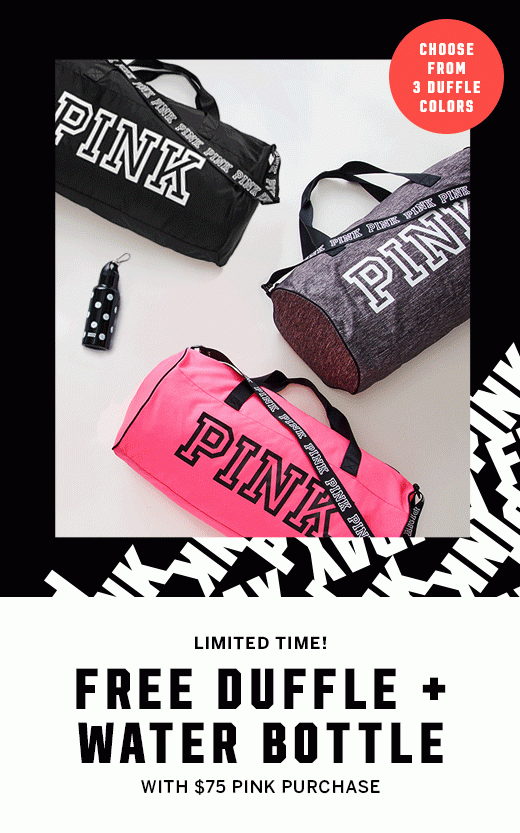 victoria secret free duffle bag with $75 purchase