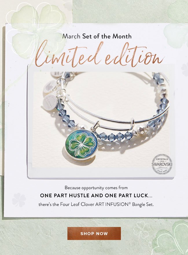 Shop the Limited Edition March Set of the Month Four Leaf Clover Art Infusion® Bangle Set.