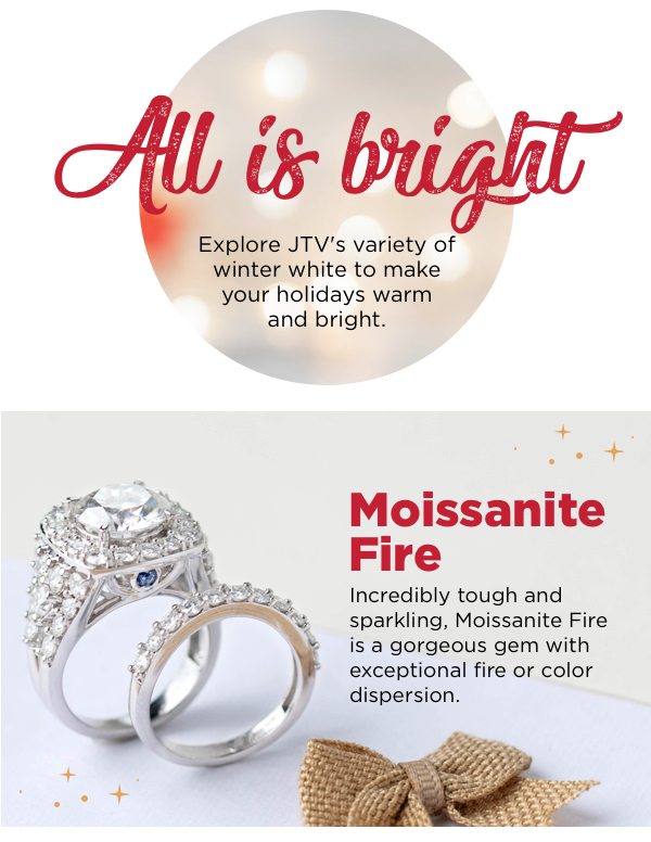 Explore winter white jewelry for the holidays. Shop Moissanite Fire jewelry.