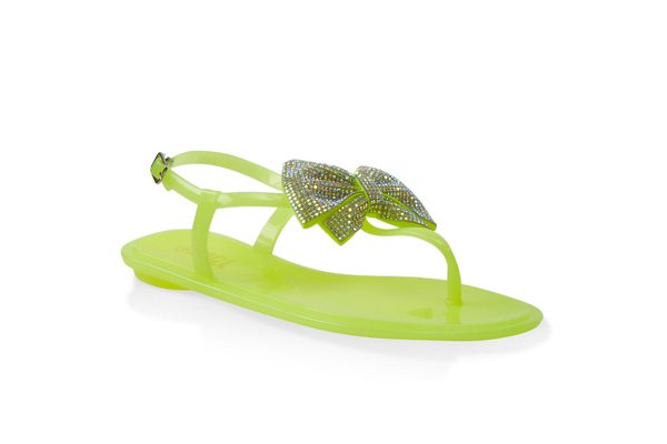 Rhinestone Bow Jelly Thong Sandals