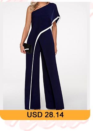 Contrast Trim One Shoulder Navy Blue Jumpsuit