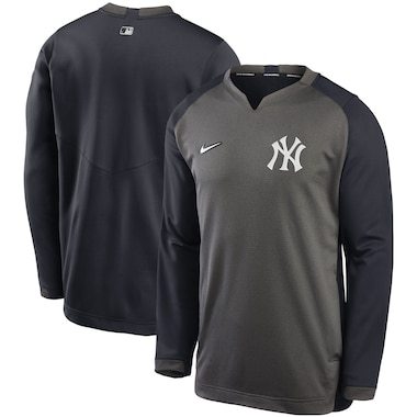 New York Yankees Nike Authentic Collection Thermal Crew Performance Pullover Sweatshirt - Charcoal/Navy