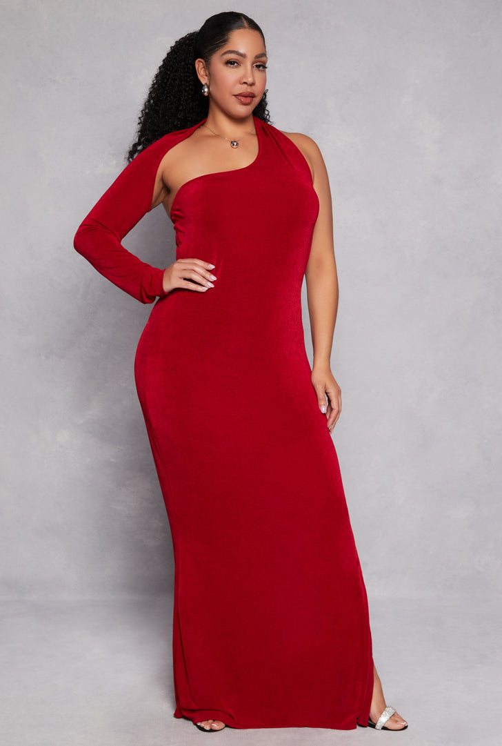 Plus Size Asymmetrical One Shoulder Maxi Dress