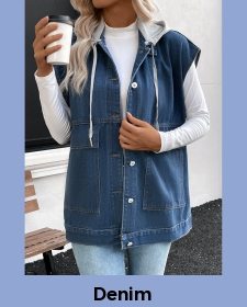 Patchwork Denim Blue Hooded Sleeveless Waistcoat