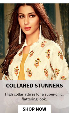 Collared Necklines in Salwar Suits, Blouses, Tunics & more. Shop!