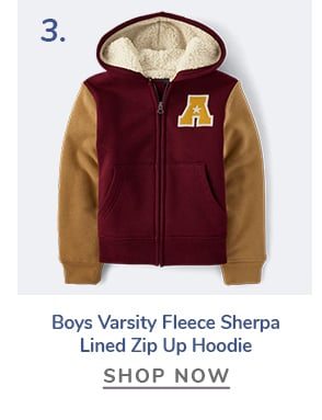 Boys Varsity Fleece Sherpa Lined Zip Up Hoodie