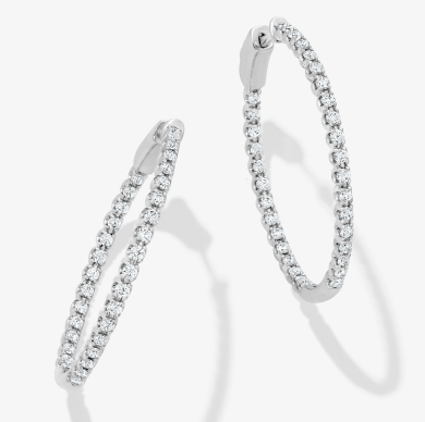 Diamond Hoop Earrings 1 ct tw Round-cut 10K White Gold