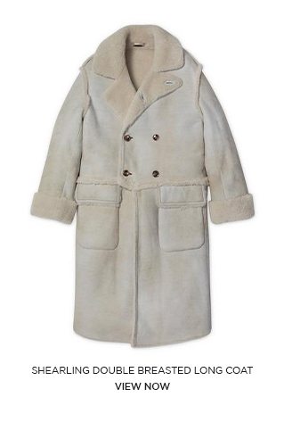 SHEARLING DOUBLE BREASTED LONG COAT. VIEW NOW.