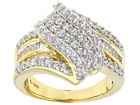 Cubic Zirconia 18k Yellow Gold Over Silver Ring 2.60ctw (1.68ctw DEW)