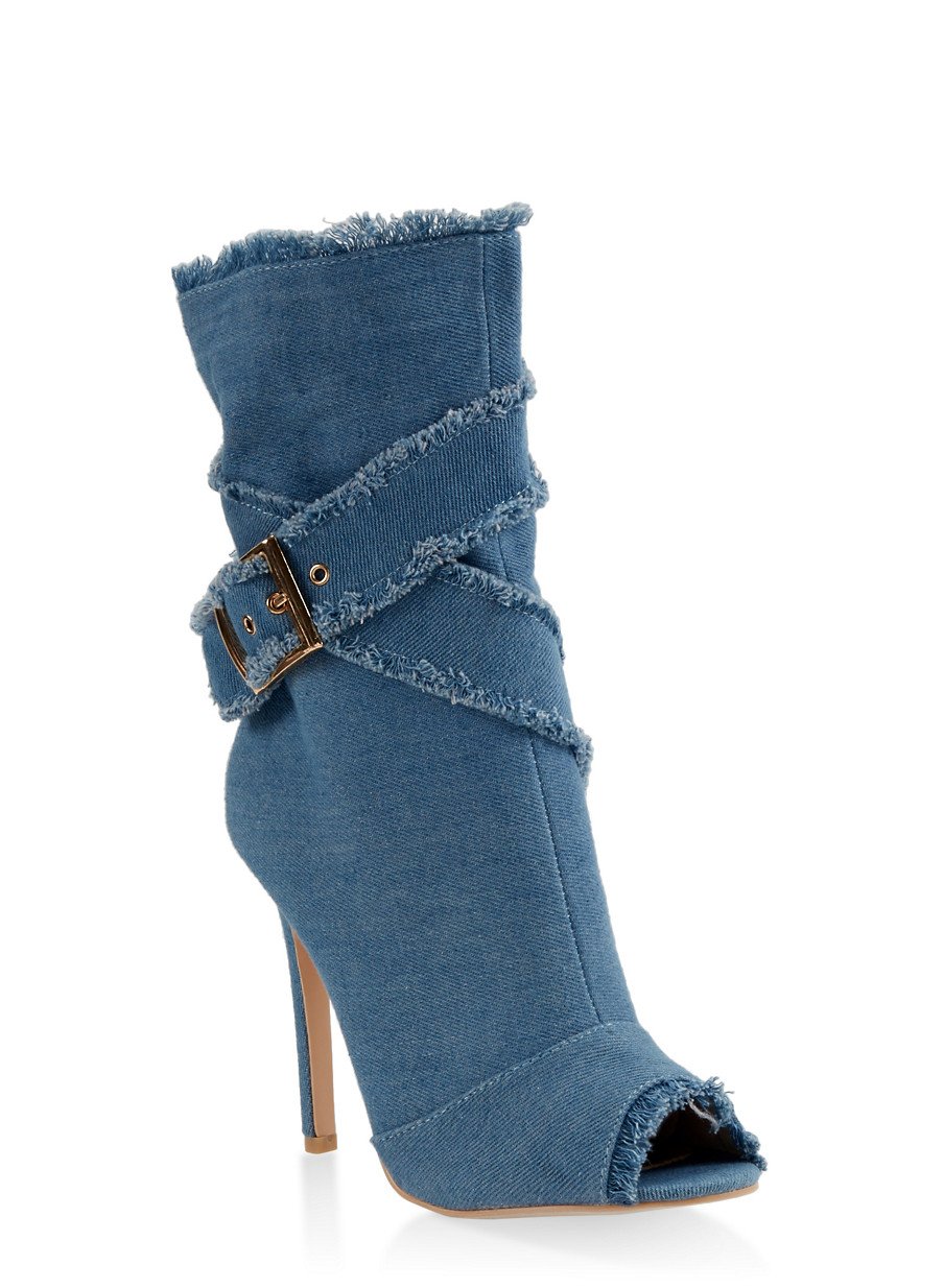Peep Toe Buckle Detail High Heel Booties