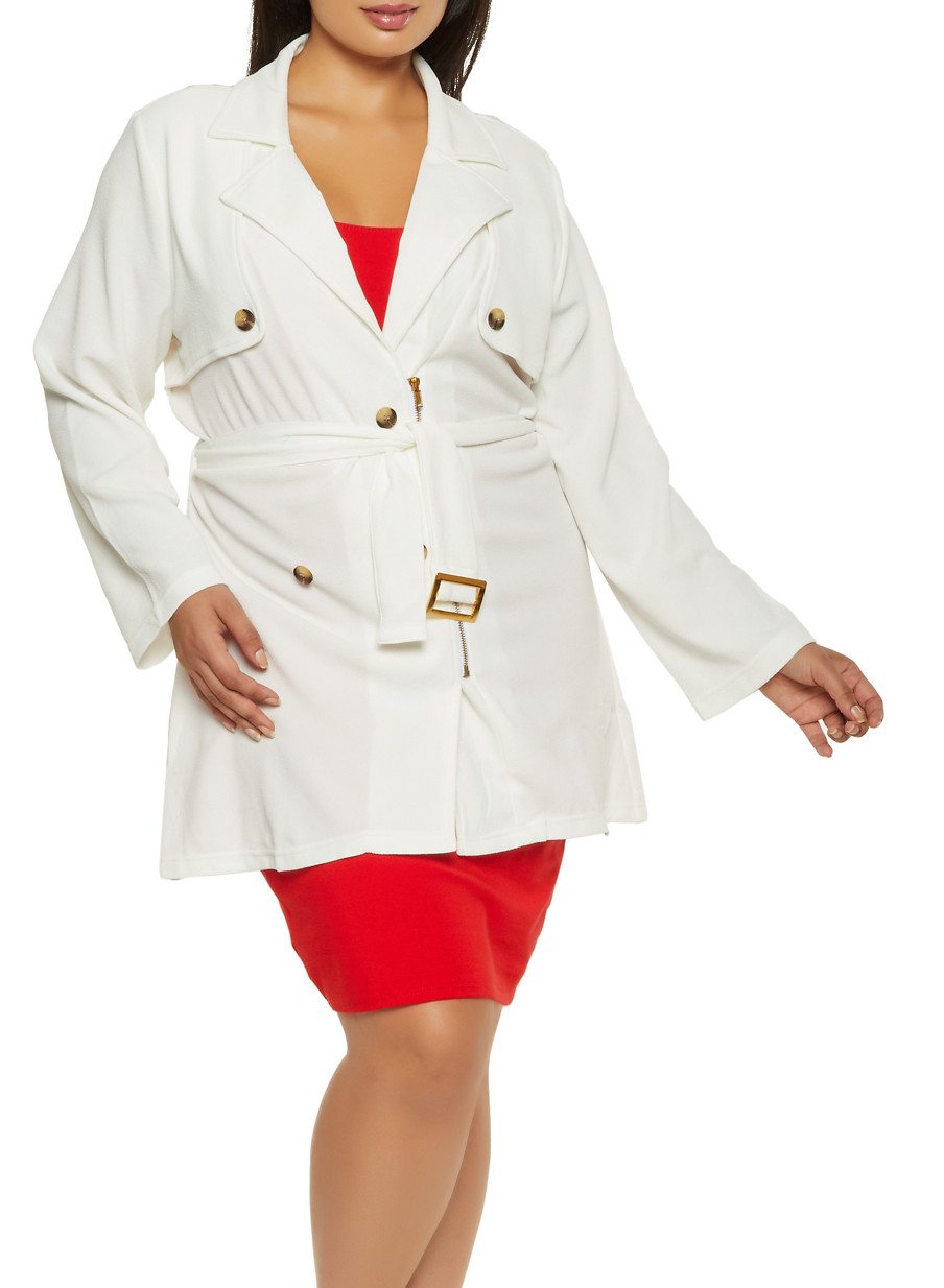 Plus Size Textured Knit Trench Coat