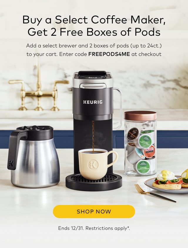 Two free boxes of pods with select coffee maker purchases