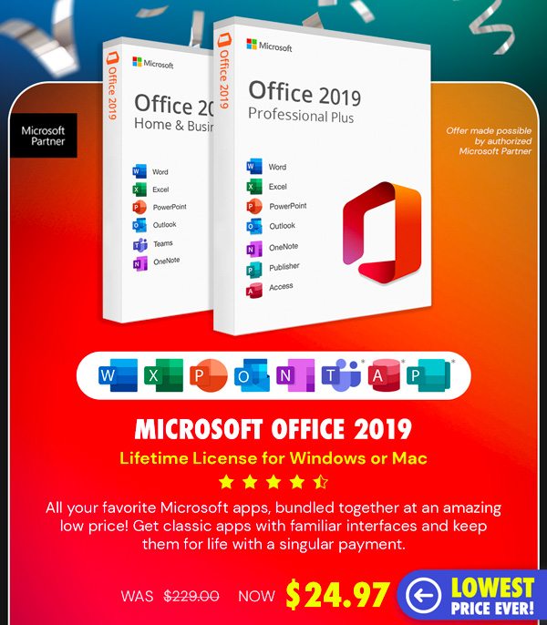 Microsoft Office 2019 for Windows or Mac: Lifetime License