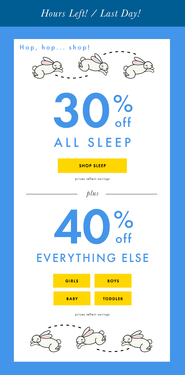 Thirty Percent off all sleep, Forty Percent off everything else