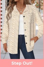 Beige Button Long Sleeve Turn Down Collar Jacket