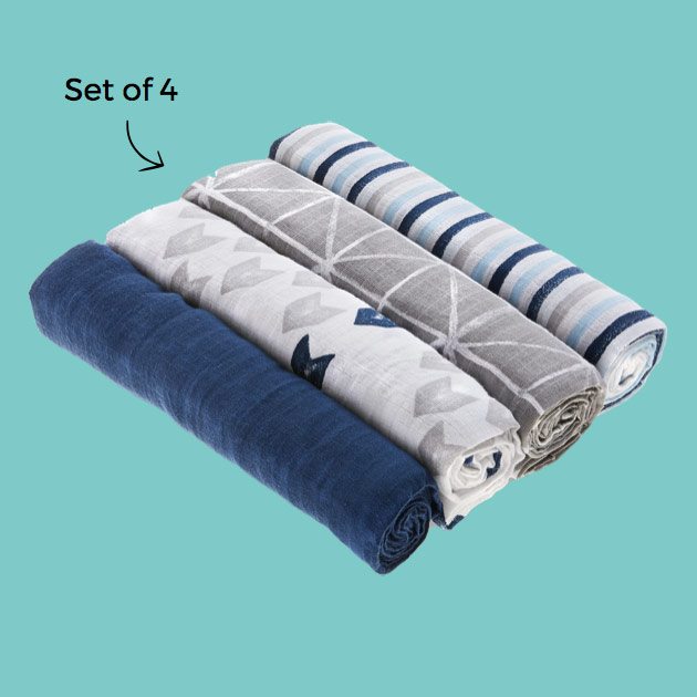 aden® by aden + anais® Denim Wash 4-Pack Cotton Muslin Swaddle Blankets.