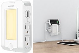 Aukey 4-Outlet 300J Surge Protector w/ Night Light, 2x USB Charging Port