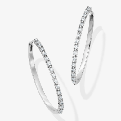 Diamond Hoop Earrings 1/2 ct tw Sterling Silver 35mm