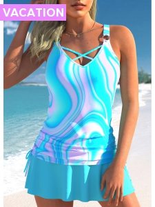 ROTITA Circular Ring Cyan Ombre Tankini Set