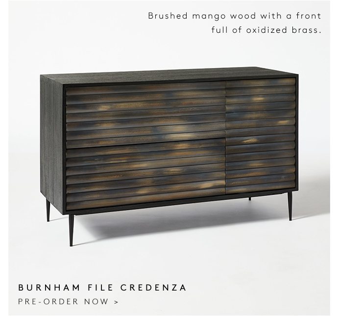 Brushed mango wood with a front full of oxidized brass. BURNHAM FILE CREDENZA PRE-ORDER NOW