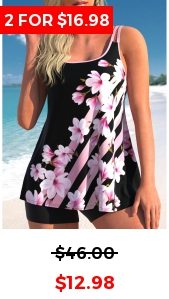 Contrast Binding Floral Print Pink Tankini Top