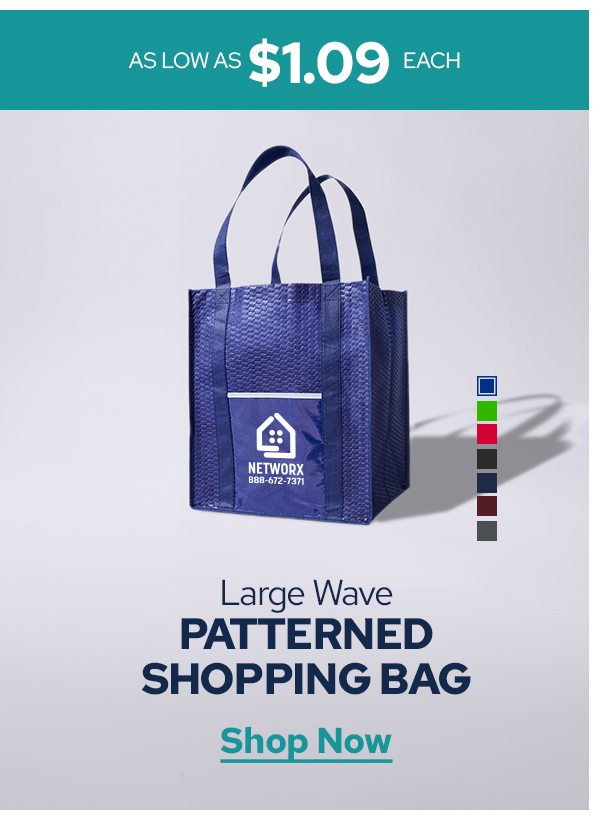 AS LOW AS $1.09 EACH | Large Wave PATTERNED SHOPPING BAG | Shop Now