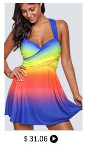 Criss Cross Back Gradient Print Swimdress and Shorts