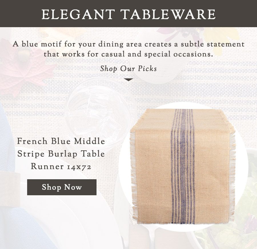 French Blue Middle Stripe Burlap Table Runner 14x72 