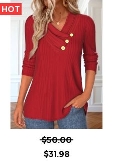 Red Button Long Sleeve V Neck T Shirt