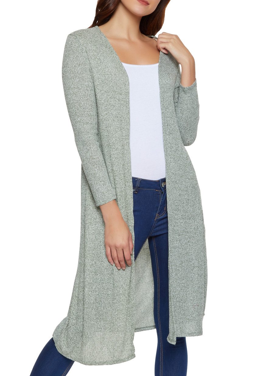 Long Sleeve Ribbed Knit Duster