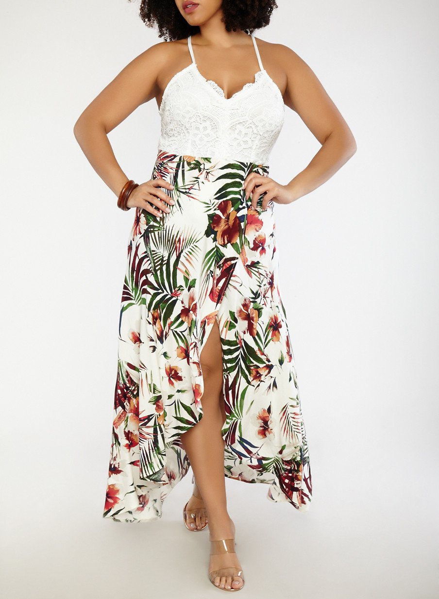 Plus Size Tropical Print Maxi Dress