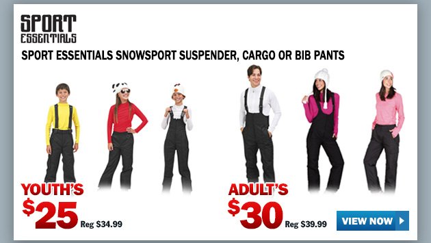 SPORT ESSENTIALS OR ARCTIC QUEST ADULT'S SNOWSPORT SUSPENDER, CARGO, OR BIB PANT