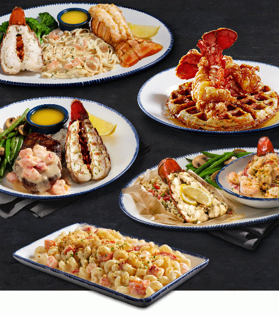 An array of 5 Lobsterfest dishes disappear one by one until they're all gone. Then all 5 dishes reappear again. 