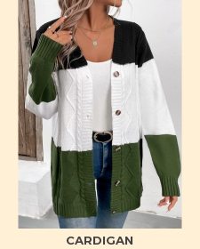 Button Green Long Sleeve Patchwork Cardigan