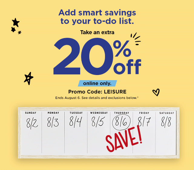 you just got a savings upgrade to 20% off when you use your kohls charge using promo code LEISURE. online only. shop now.