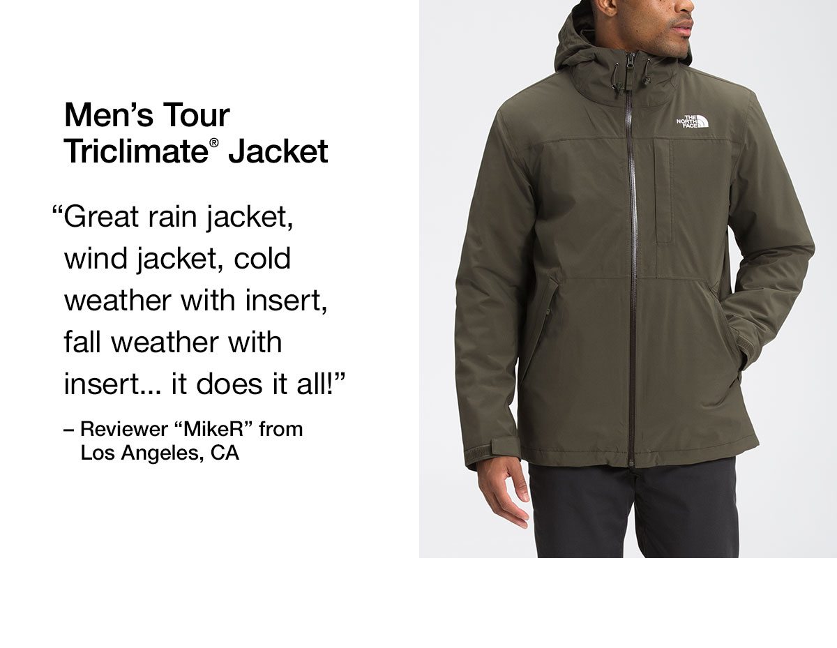 Men's Tour Triclimate Jacket. Great rain jacket, cold weather with insert, fall weather with insert... it does it all!