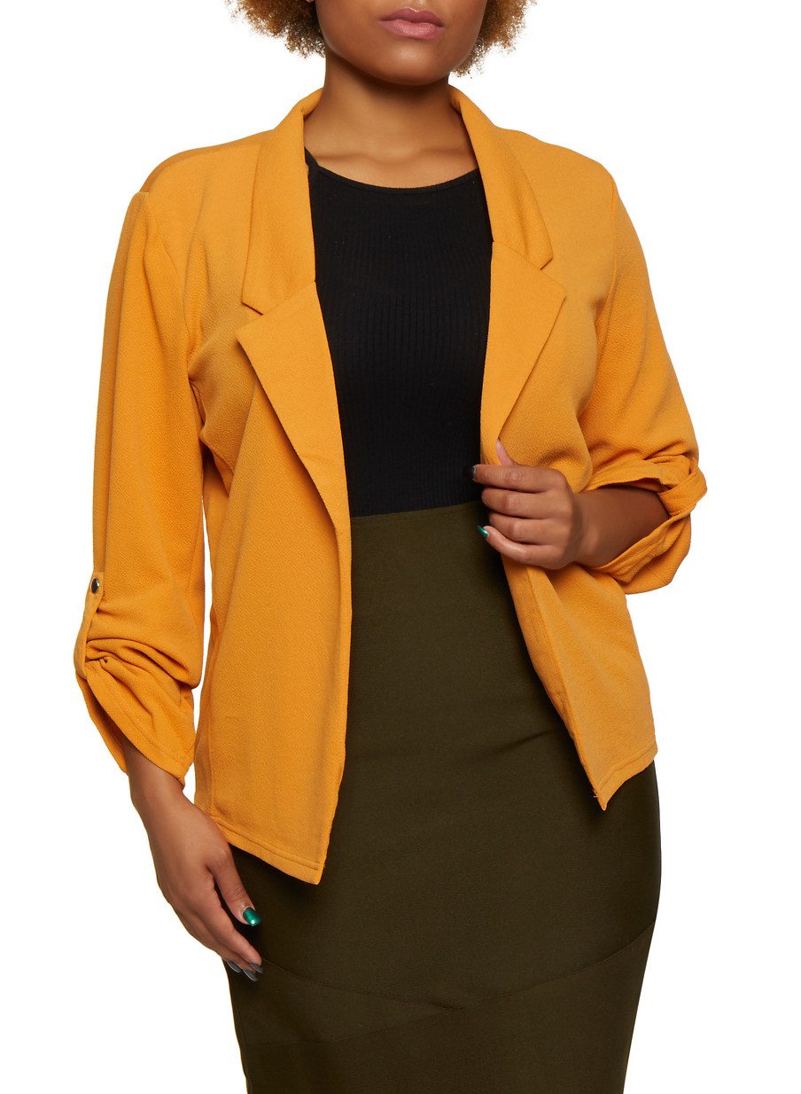 Plus Size Collared Tab Sleeve Blazer