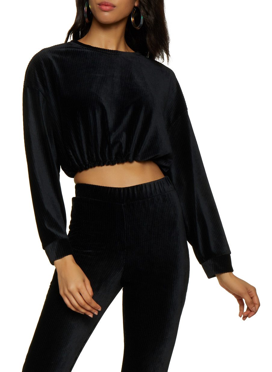 Drawstring Hem Corduroy Crop Top