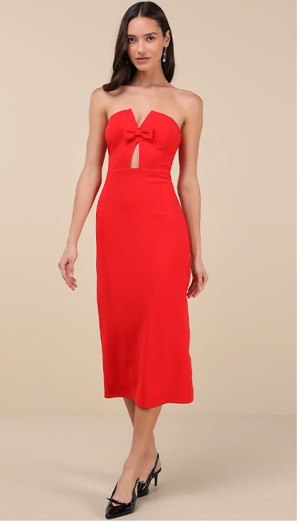 Image of Vivacious Aesthetic Red Cutout Strapless Midi Dress